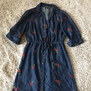 floral denim button down dress